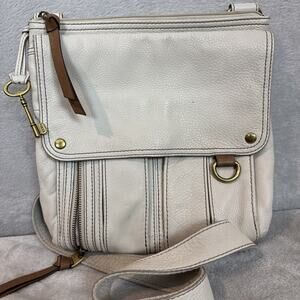 Fossil Morgan Traveler Stone Key Leather Crossbody Messenger Organizer Bag